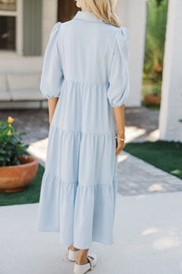 Love Found Light Blue Tiered Midi Dress
