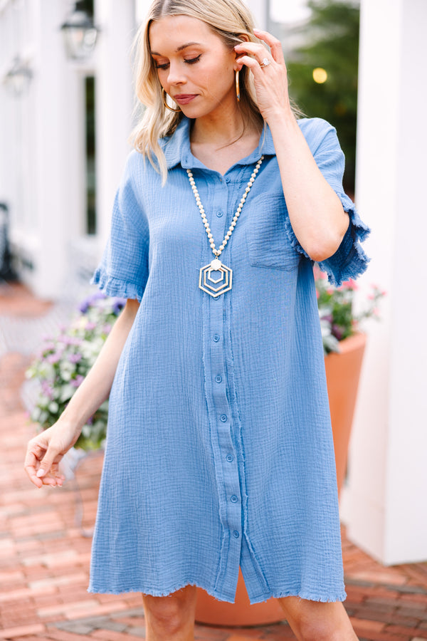 Reach Out Denim Blue Button Down Dress Shop the Mint Reach Out Denim Blue Button Down Dress Shop the Mint