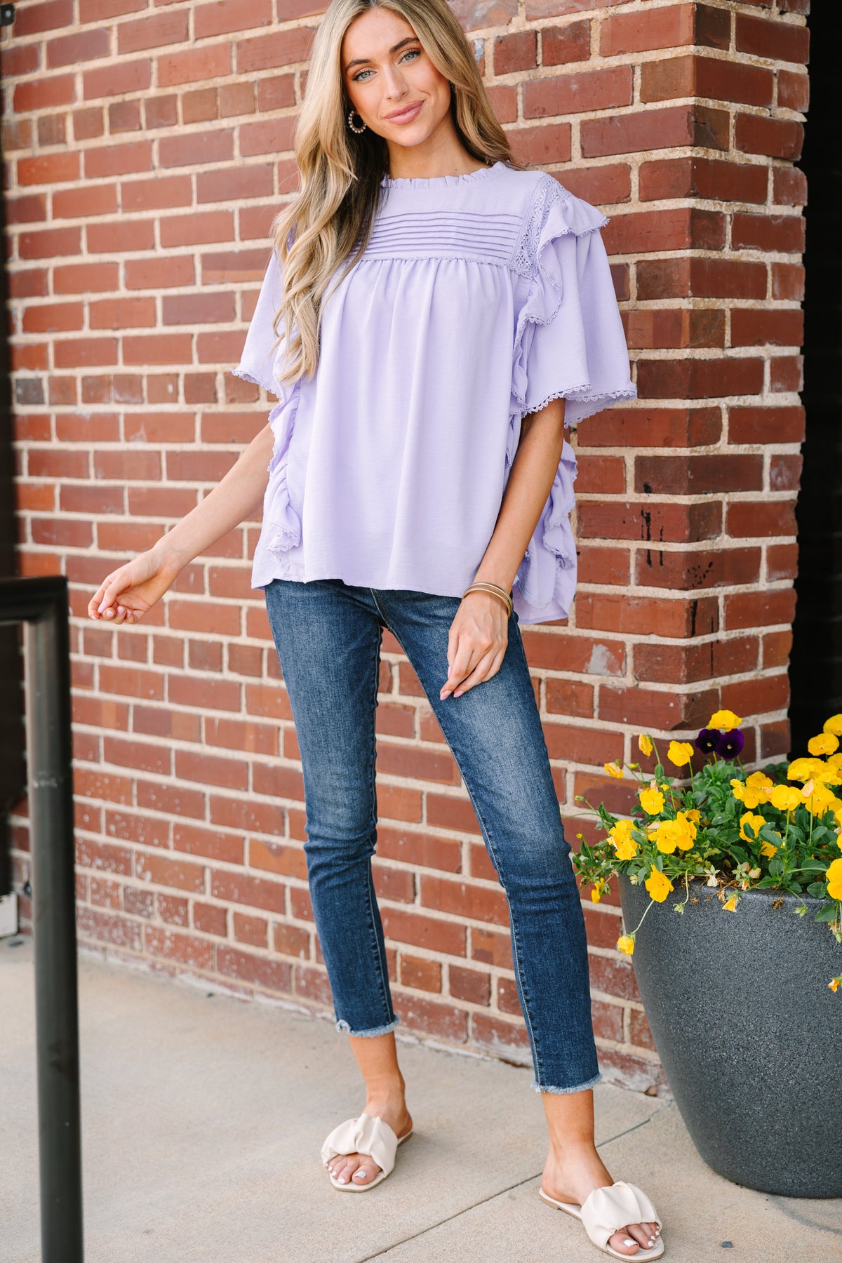 Pruple Ruffland Step It Up Lavender Purple Ruffled Blouse – Shop the Mint