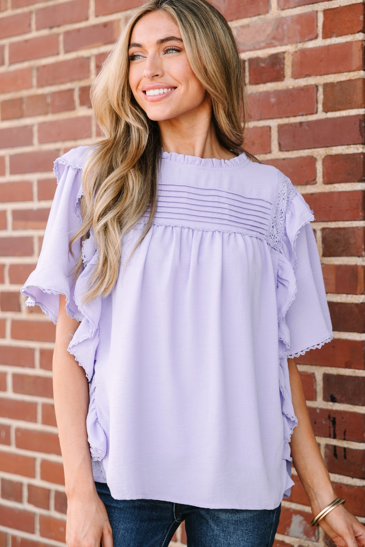 Pruple Ruffland Step It Up Lavender Purple Ruffled Blouse – Shop the Mint
