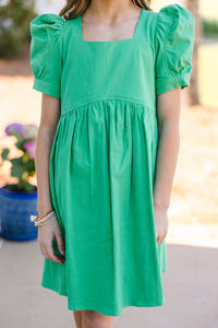 Girls: Beautiful Work Kelly Green Babydoll Dress