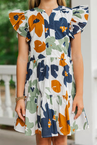 Girls: Get Inspired Olive Green Floral Babydoll Dress