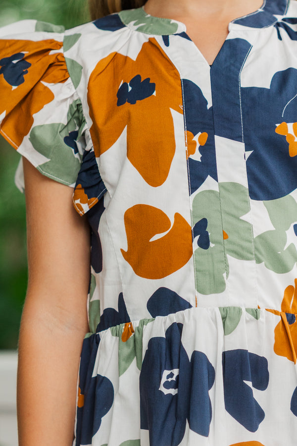 Girls: Get Inspired Olive Green Floral Babydoll Dress