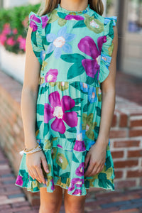 Girls: A True Beauty Sage Green Floral Dress