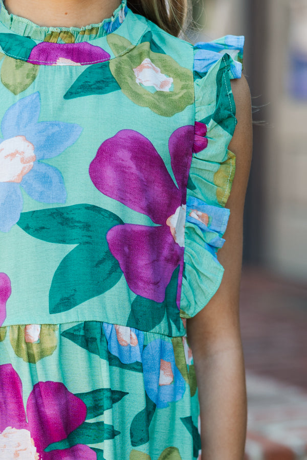 Girls: A True Beauty Sage Green Floral Dress