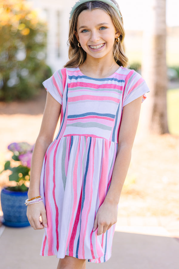 Girls: Let's Go Westward Peach Pink Striped Dress – Shop the Mint