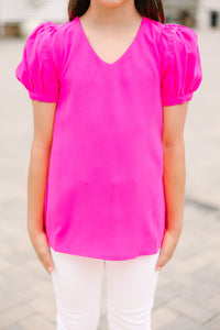 Girls: At First Sight Fuchsia Pink Puff Sleeve Blouse