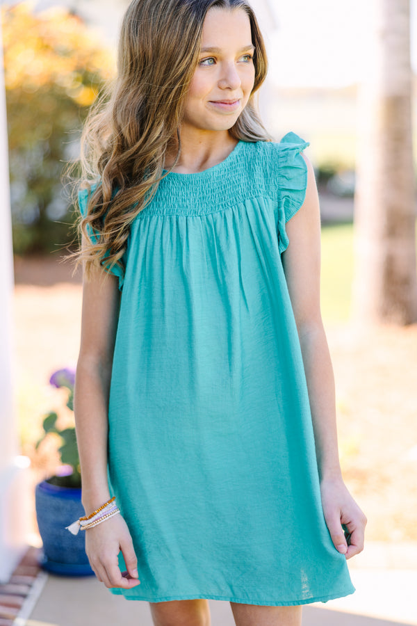 Girls: Longing For Fun Teal Green Ruffled Dress Shop the Mint Girls: Longing For Fun Teal Green Ruffled Dress Shop the Mint