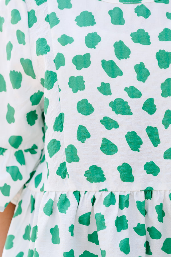 Girls: Lucky In Love Kelly Green Spotted Blouse