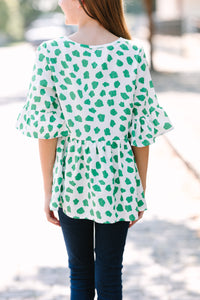Girls: Lucky In Love Kelly Green Spotted Blouse