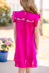 Girls: Be Seen Fuchsia Pink Embroidered Dress