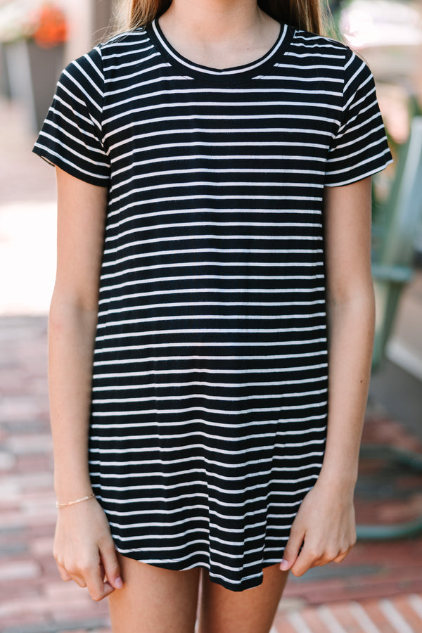 Girls: Let's Meet Later Black and White Striped Top