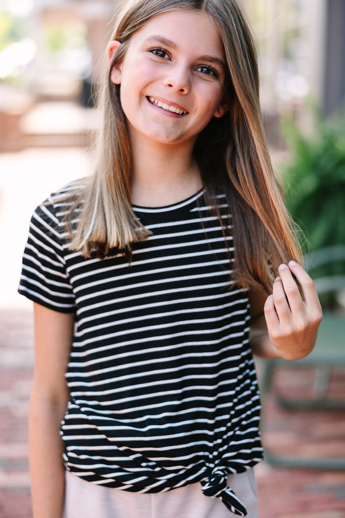 Girls: Let's Meet Later Black and White Striped Top – Shop the Mint