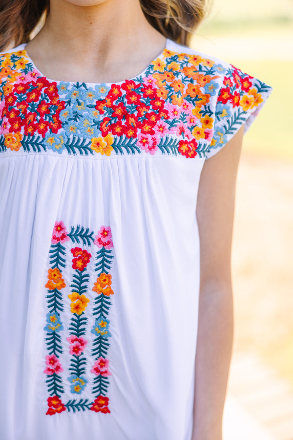 Girls: Live Your Way Ivory Embroidered Dress