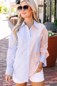 Show Up Blue Striped Button Down Top