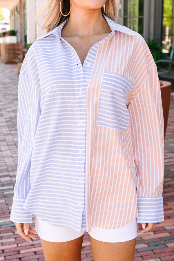 Show Up Blue Striped Button Down Top