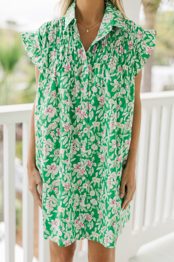Happy To See You Green Floral Babydoll Dress