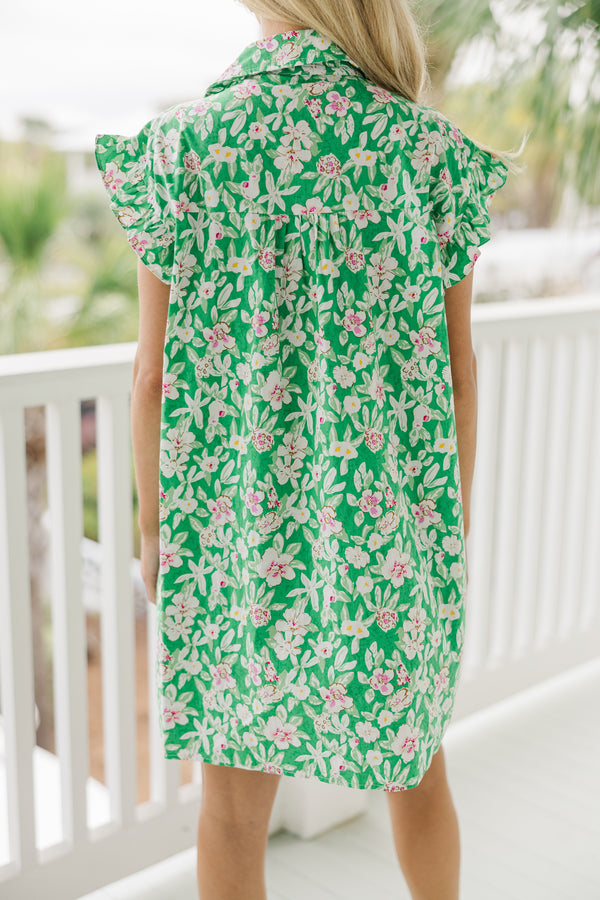 Happy To See You Green Floral Babydoll Dress