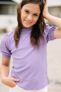 Girls: Let's Get Going Violet Purple Puff Sleeve Top