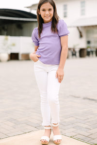Girls: Let's Get Going Violet Purple Puff Sleeve Top