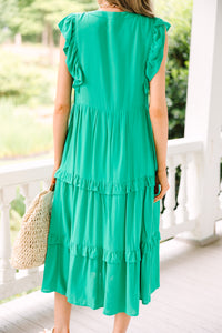 Green Midi Dress, Green Midi Dress Casual, Green Midi Dress Summer, Versatile Green Midi Dress