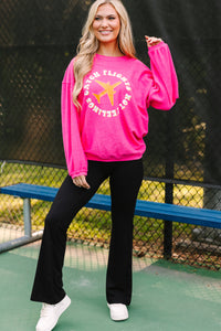 Catch Flights Fuchsia Pink Graphic Corded Sweatshirt