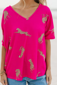 Take The Lead Fuchsia Pink Cheetah Top