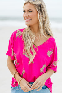 Take The Lead Fuchsia Pink Cheetah Top