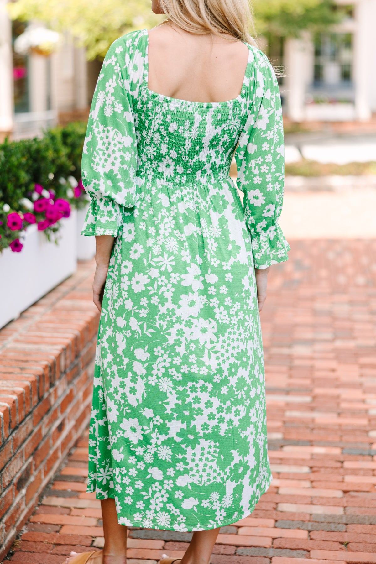 knee length dresses for ladies Bold Floral Pattern Midi Length Dress XL / Black main image 1