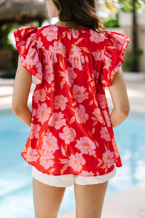 Clear Your Mind Scarlet Red Floral Blouse