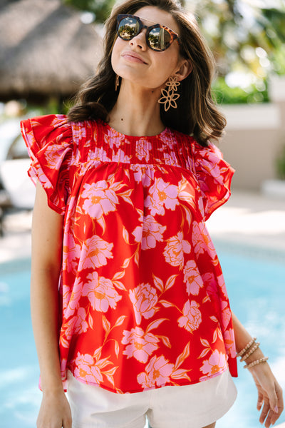 Clear Your Mind Scarlet Red Floral Blouse – Shop the Mint