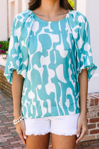 Right On Track Lagoon Green Abstract Blouse
