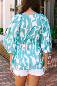 Right On Track Lagoon Green Abstract Blouse