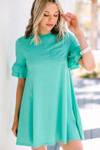 Casual t-shirt dress A-line cut Short ruffled sleeves Versatile summer style Perfect with sandals or sneakers