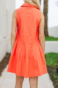 Classically You Red Orange Pleated Dress