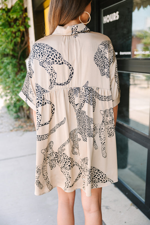 Good Ideas Taupe Brown Cheetah Print Babydoll Dress