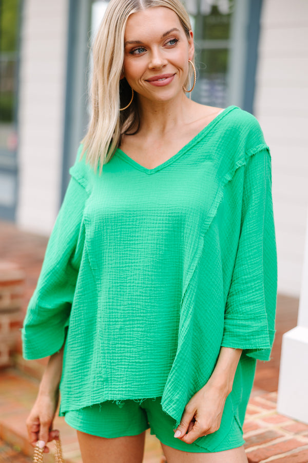 Sunny Side Of Life Kelly Green Gauze Top