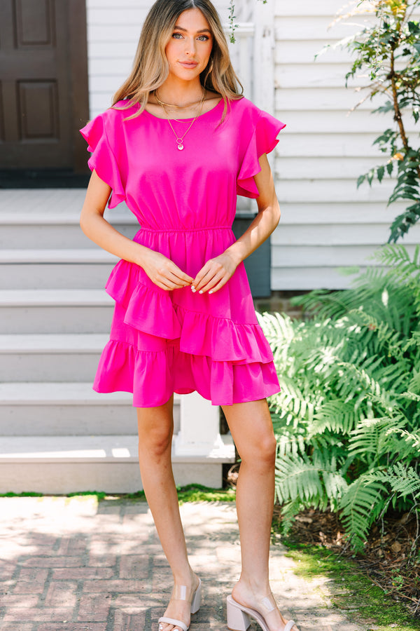 Feminine Love Hot Pink Ruffled Dress