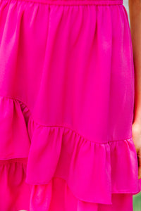 Feminine Love Hot Pink Ruffled Dress
