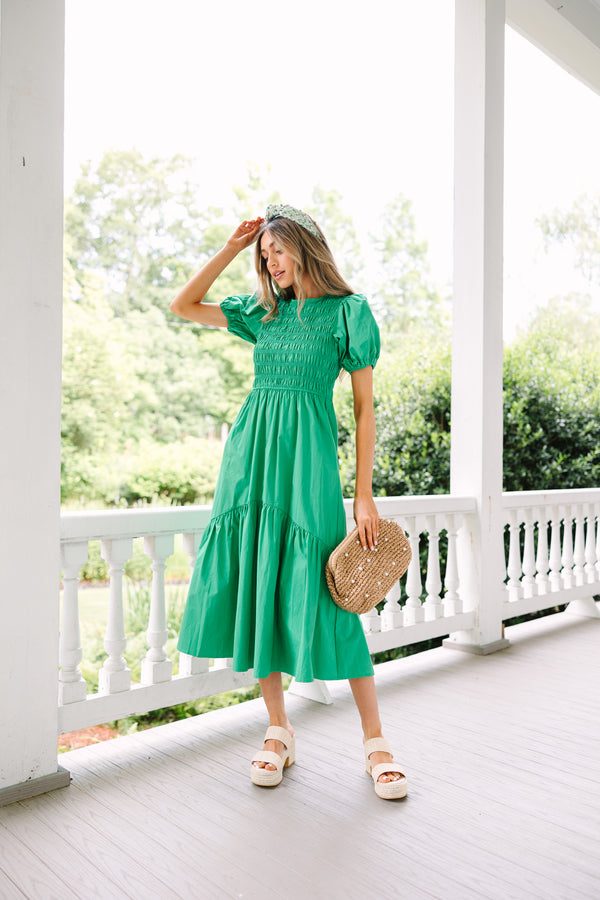 No Limits Green Smocked Midi Dress – Shop the Mint