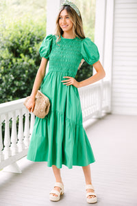 No Limits Green Smocked Midi Dress