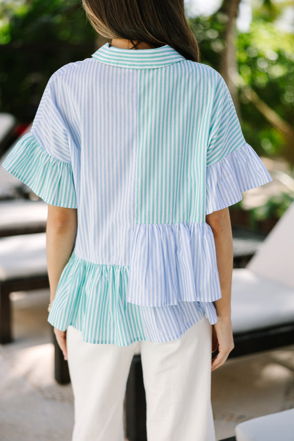 Call On You Green Striped Blouse