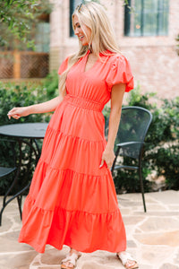 Coming Back For You Red Orange Tiered Midi Dress