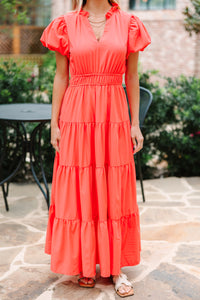 Coming Back For You Red Orange Tiered Midi Dress