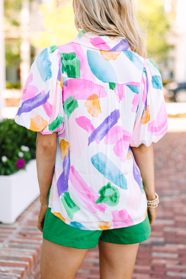 Have Some Fun Pink Abstract Blouse