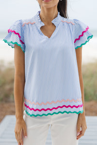 Have Some Fun Blue Striped Blouse