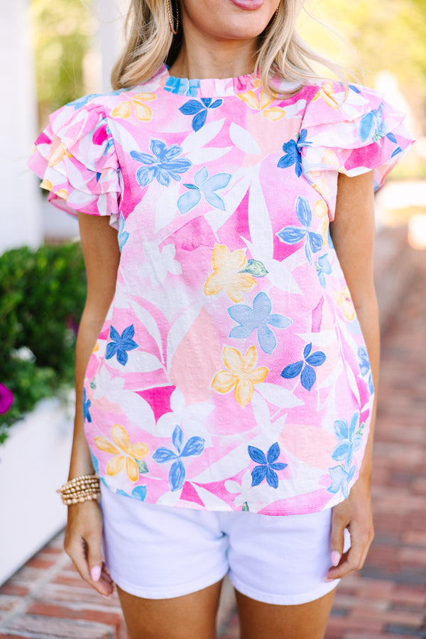 floral blouse, pink floral blouse, cute tops for women, women's boutique blouses