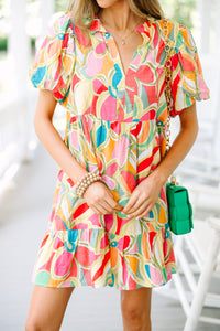 Colorful Abstract Printed Dress, Flowy Tiered Body Dress, Vibrant Abstract Dress