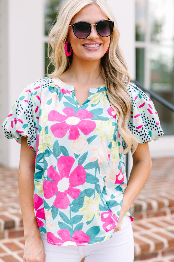 Forever Young Mint Green Floral Blouse