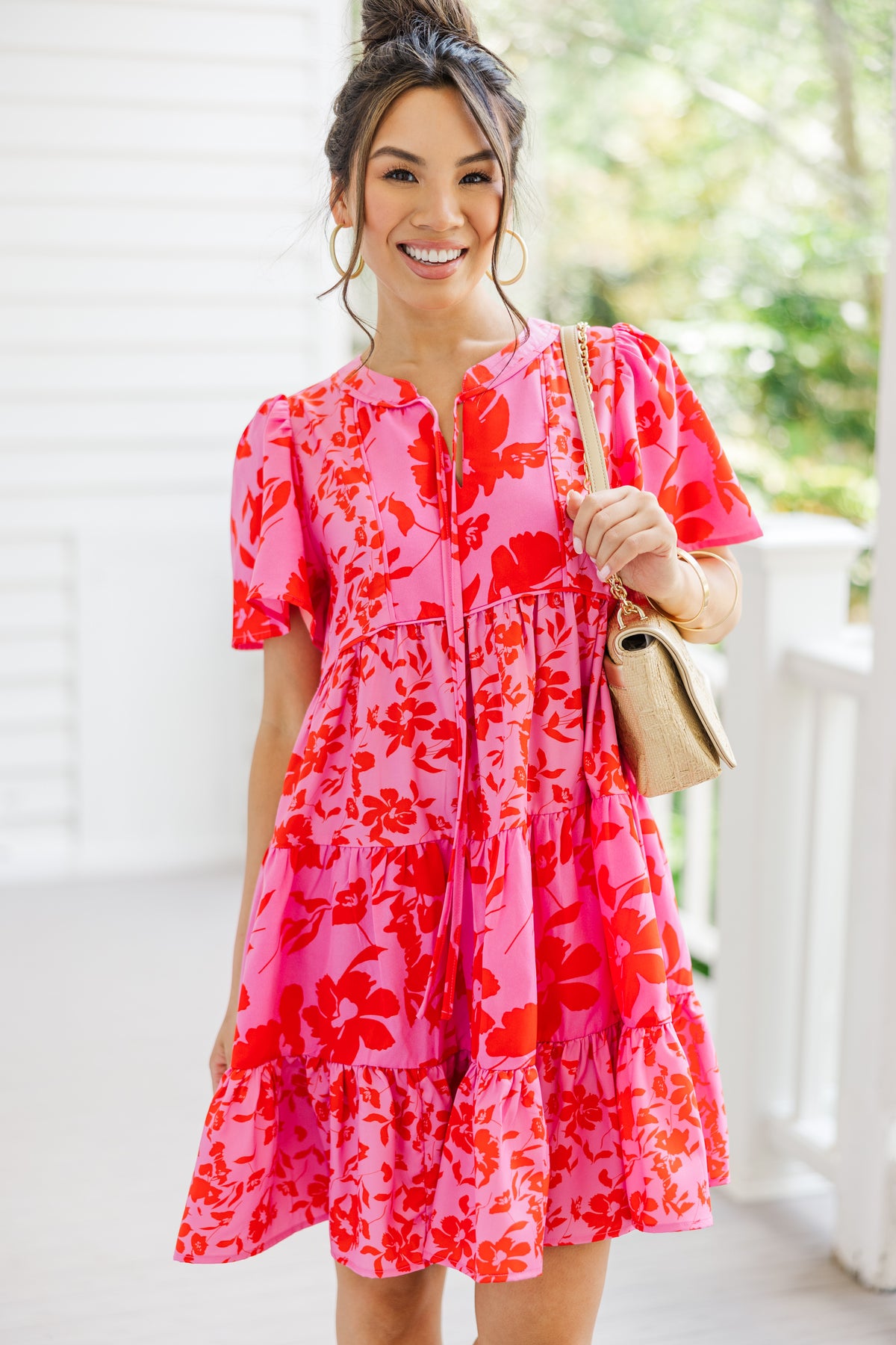 Strawberry Pink Babydoll Dress For Women main image 0